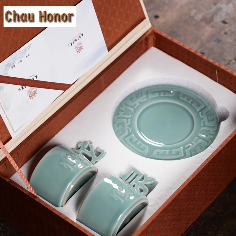 160ml Handmade Longquan Celadon Coffee Mug With Plate Hot Chocolate Cup Tea Pair Afternoon Tea Mug Cup Saucer Kit Drinkware Gift