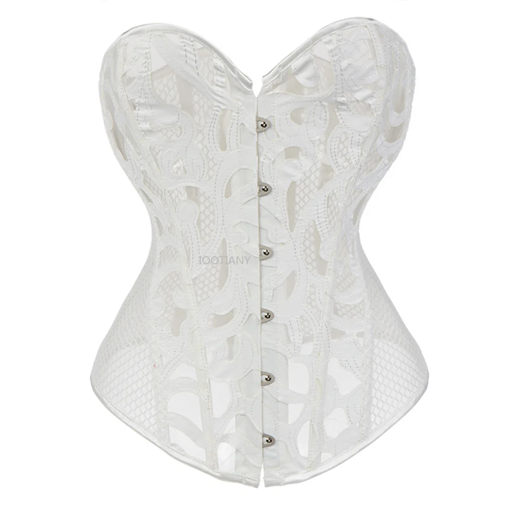 

Summer White/black Women's Breathable Shapwear Palace Wedding Dress Corset Sexy Transparent Mesh Corselet Hollow Out Bustier