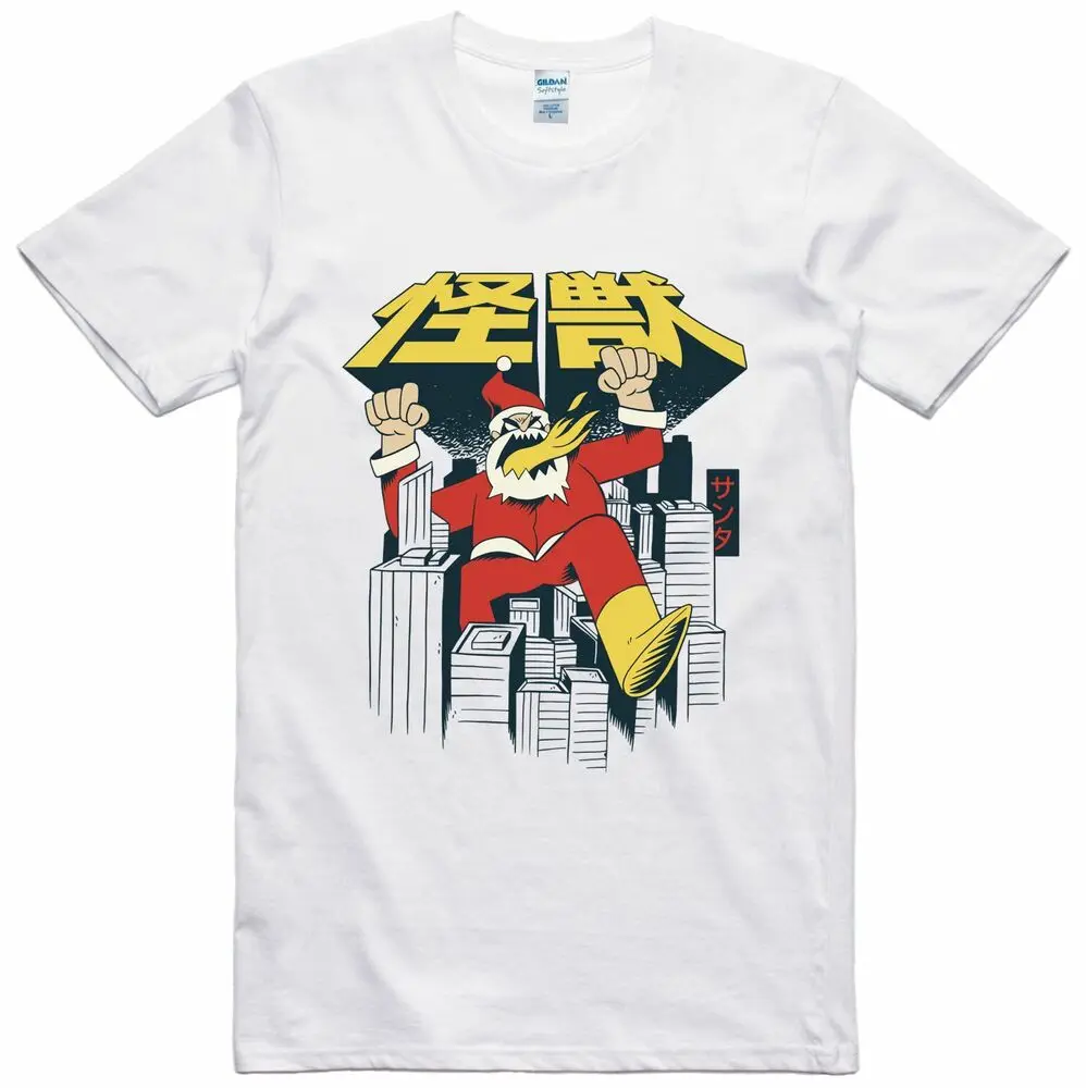 

Рождественская футболка Santa Zilla X Mas Fantaisie модель 100% хлопок верх топы унисекс летние с коротким рукавом