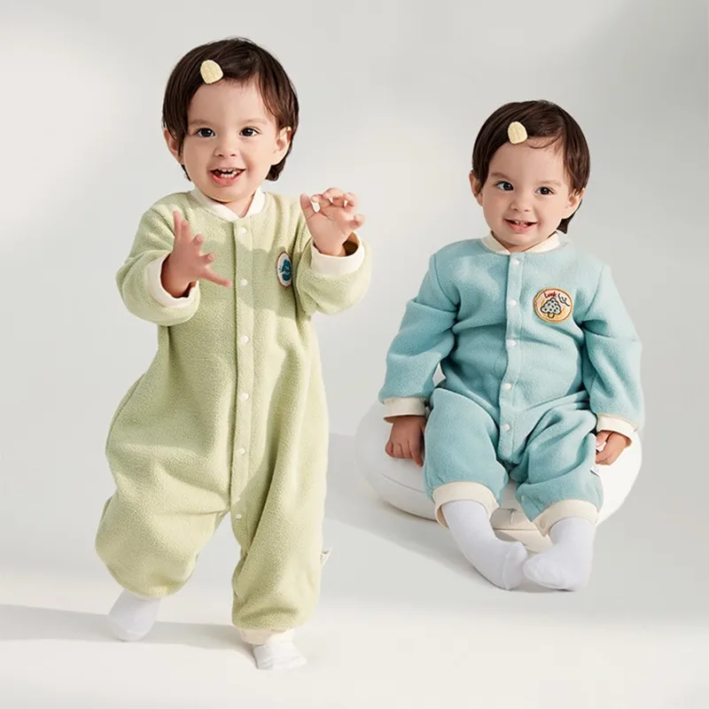  가을 따뜻한 폴라 플리스  코트 점프수트,  소녀 의류, 단색, 전체  코트 점프수트, 0-1 세