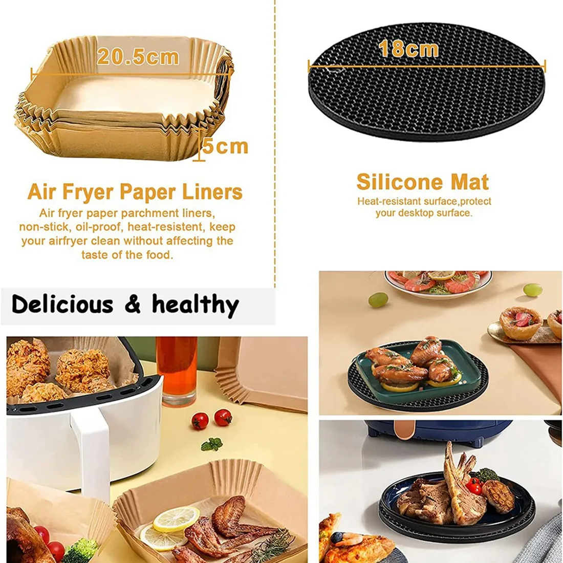 Air Fryer Accessories Square Air Fryer Accessories 9 Inch for Cosori Ninja Phillips Tower Pot Tefal Etc 5.6-7.5L Deep Basket Airfryer