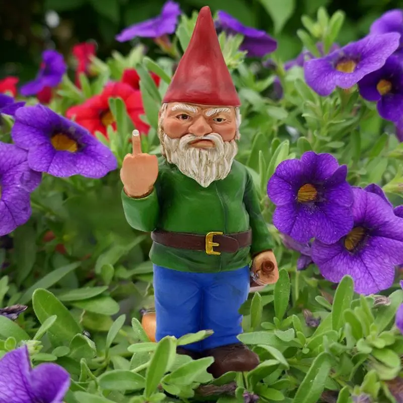 Funny Garden Drunk Gnome Middle Finger Garden Gnome Naughty Go Away Lawn Gnome Statue for Garden Decoration