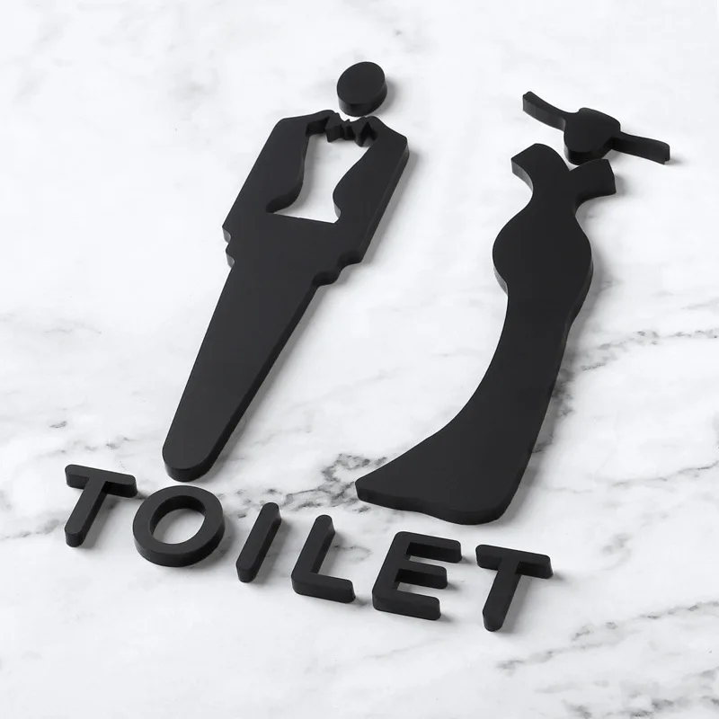 Black Gold Color Toilet Sign Plate Acrylic 3D Wash Room Door Wall Label Sticker Wc Holder Signage Board Art Hotel Home Decor wall stickers toilet stickers