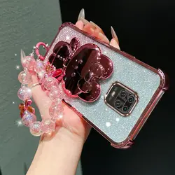 Cute Cat Bracket Lanyard Plating Phone Case Cover - Note 11 ProPlus (Pink)