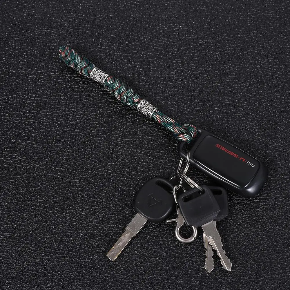 15cm Outdoor Survival Kit Lucky Jewelry Car Key Chain Charms Rune Bead Parachute Cord  Keychain