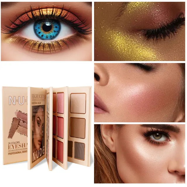 43-color All-in-One Makeup Palette Set, 4-Layer Book Design for Matte Shimmer Eyeshadow Blush Contour Highlighter Cosmetics