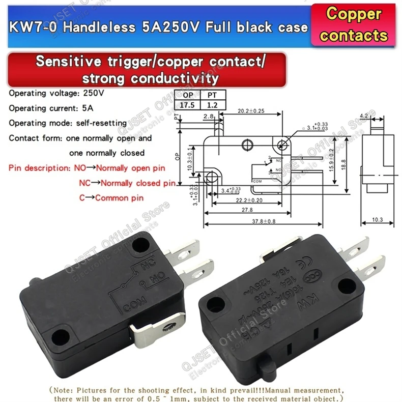 5 Stück KW7-0-1 Reise-Endschalter Reiskocher Induktionsherd Fußpumpe Membranpumpe Autowaschanlage Universal 16A 250V Mikroschalter – Detail 4
