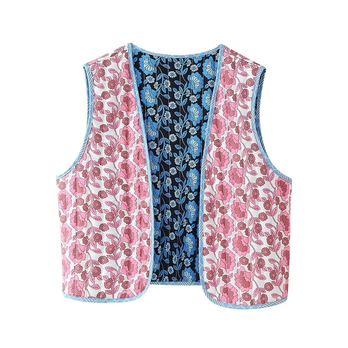 thumbnail image 1 of HH TRAF Otoño Mujer Elegante Flor Estampada Sin Mangas Cuello En V Chaleco de Algodón Reversible Chaleco de Mujer Alta Ropa de Calle Tops Mujer, 1 of 5