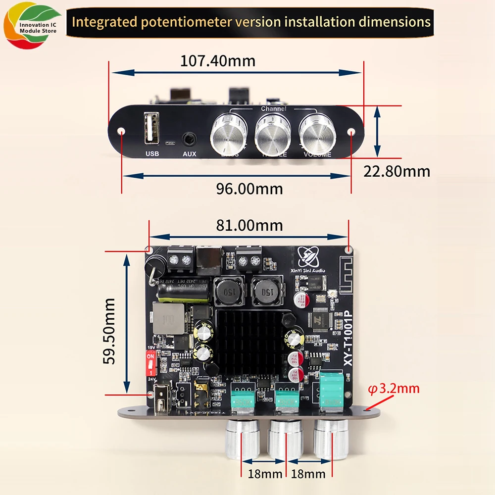 DC 12-24V T1001P 모노 100W BT 오디오 앰프 고주파 및 저주파 조정 가능 TWS 트루 와이어리스 TPA3116 앱 지원