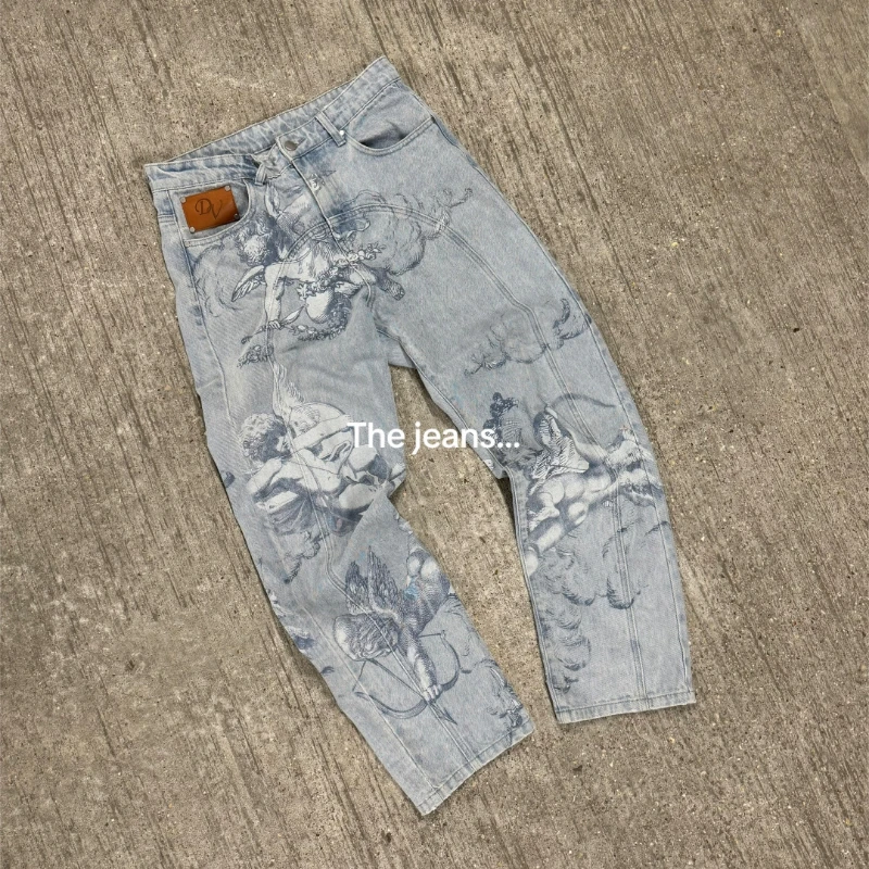Y2k Angel Baggy Jeans Retro High Street Cupids Arrow Men Women Pants American Hip Hop Streetwear Unisex Casual Straight Jeans 2
