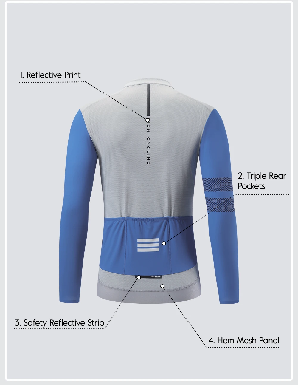 RION Herren Fahrradtrikot mit langen Ärmeln, Trikots, Mountainbike, MTB-Shirts, UPF 50+, Sonnenschutz, Pro-Team-Kleidung, reflektierend, 15 ℃ -24 ℃ – Detail 8