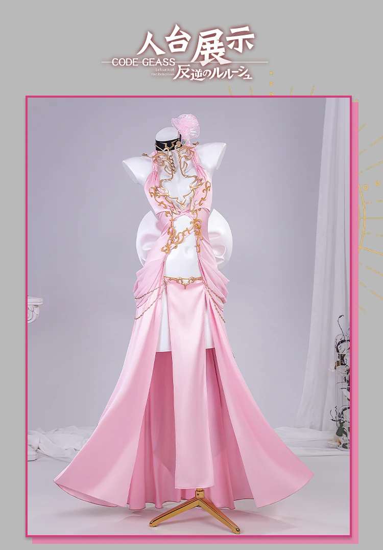Code Geass C.C. Cosplay Kostüm Perücke Rosa Dress Uniform Halloween Party für Erwachsene Frauen 14