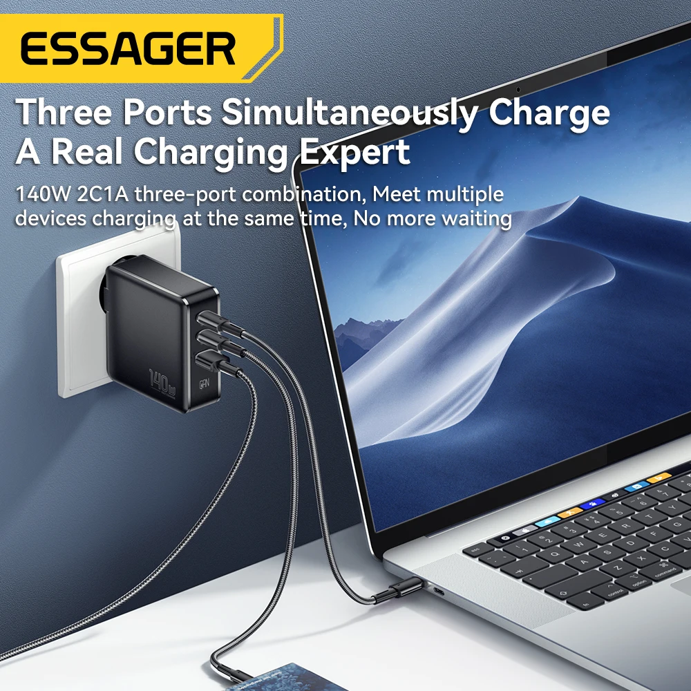 Essager-140W GaN USB c , Ʈ 100W PD   ƺ  M1 M2   Ｚ 65W º ȭ 