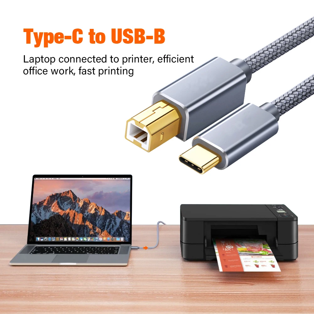 USB-C to USB-B 2.0 Printer and Scanner Cable - Versatile Lengths Available