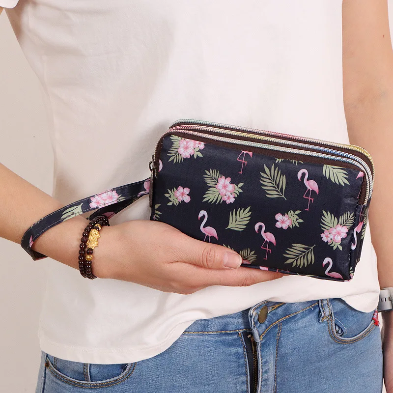3 Zipper Women Waterproof Purse Cell Pouch Handbag Wallet Wristlet Bag Women'S Fabric Coin Purse Bag Mobile Wallet Clutch Bag