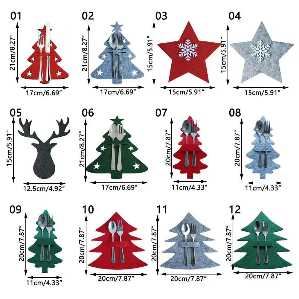 4PCS 44 Styles Christmas Knife and Fork Holder Elk Xmas Tree Pocket Cutlery Bag Non-woven fabric Cookware Organizer Table Decor christmas decorations