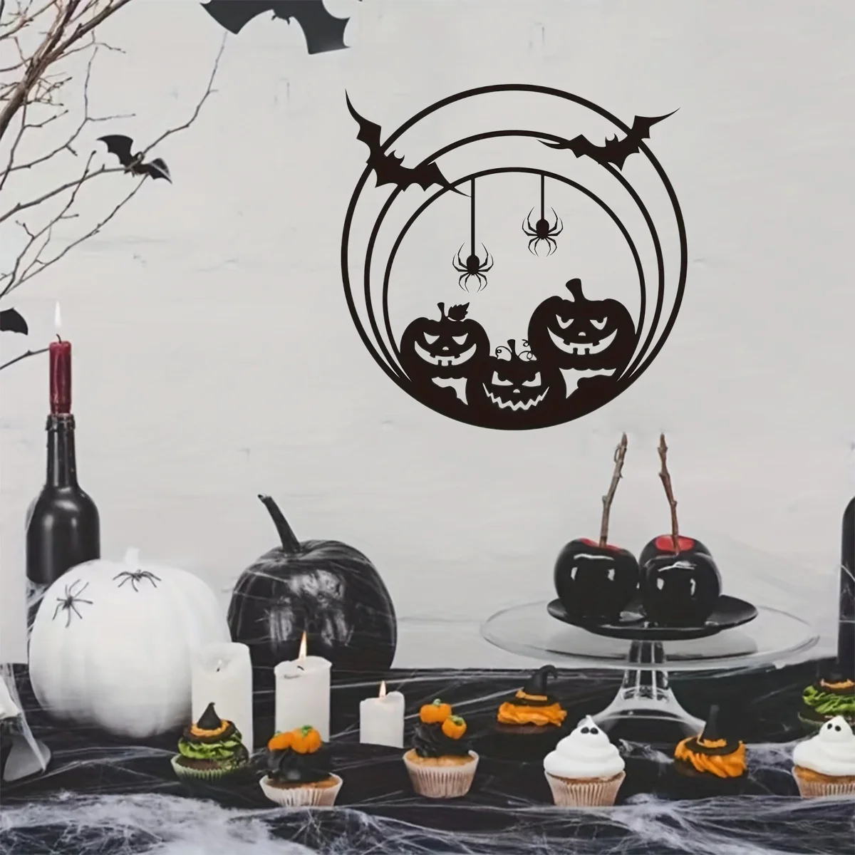 

Metal Iron Halloween Home Pumpkin Metal Home Decor Spider Web Bat Door Sign Wall Art Halloween Day of The Dead Party Decor Gift