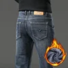 Men Jeans Retro Winter New Fleece Slim Stretch Jeans Fashion Warm Straight Casual Plush Thick Velvet Male Brand Denim Trousers 2
