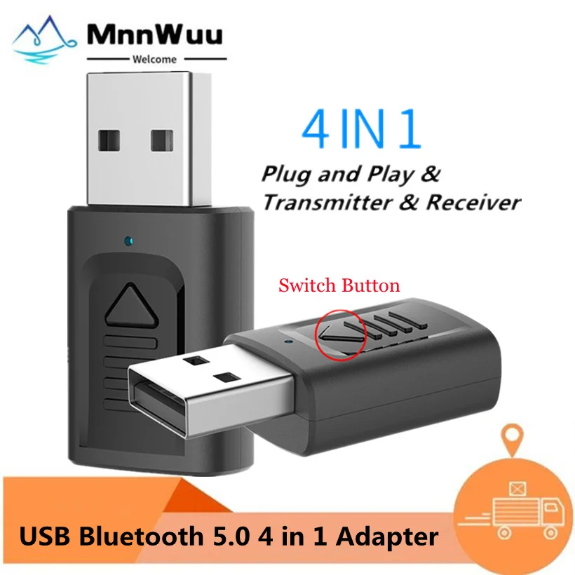 

4 in 1 USB Bluetooth 5.0 Audio Receiver Transmitter Adapter RCA 3.5mm Jack for PC TV Headphones Home Car Stereo Sound System