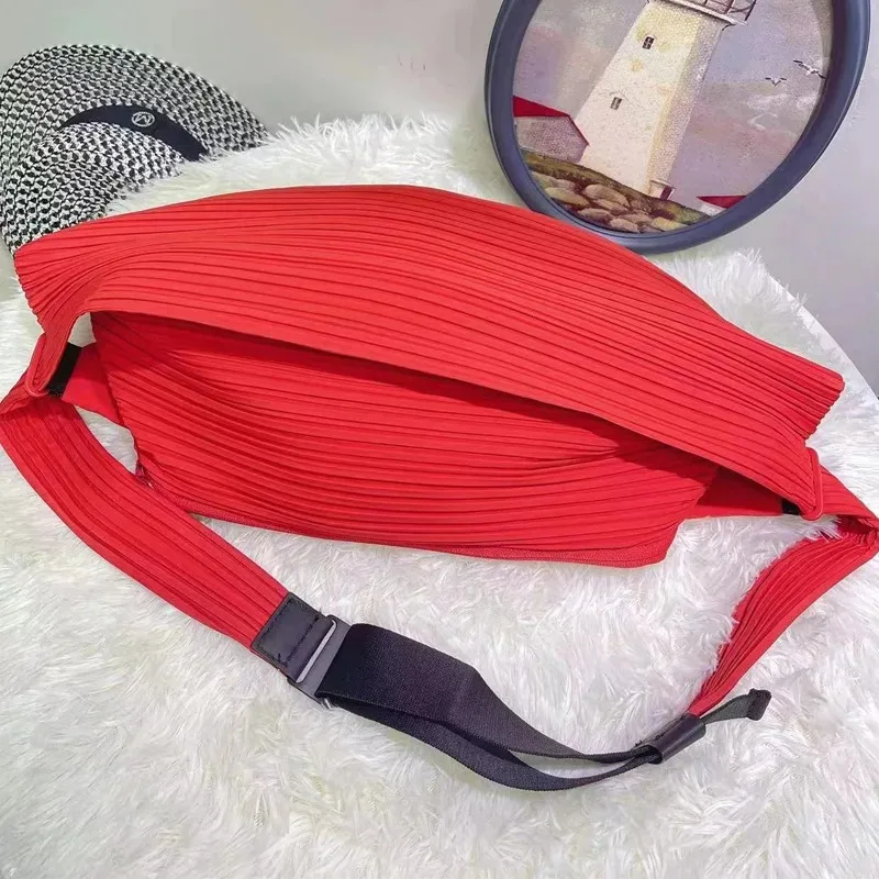 Miyake Fashion Folding Women's Crossbody Bag Solid Color Multi Functional Leisure Outdoor Vacation Bag Simple Backpack 2