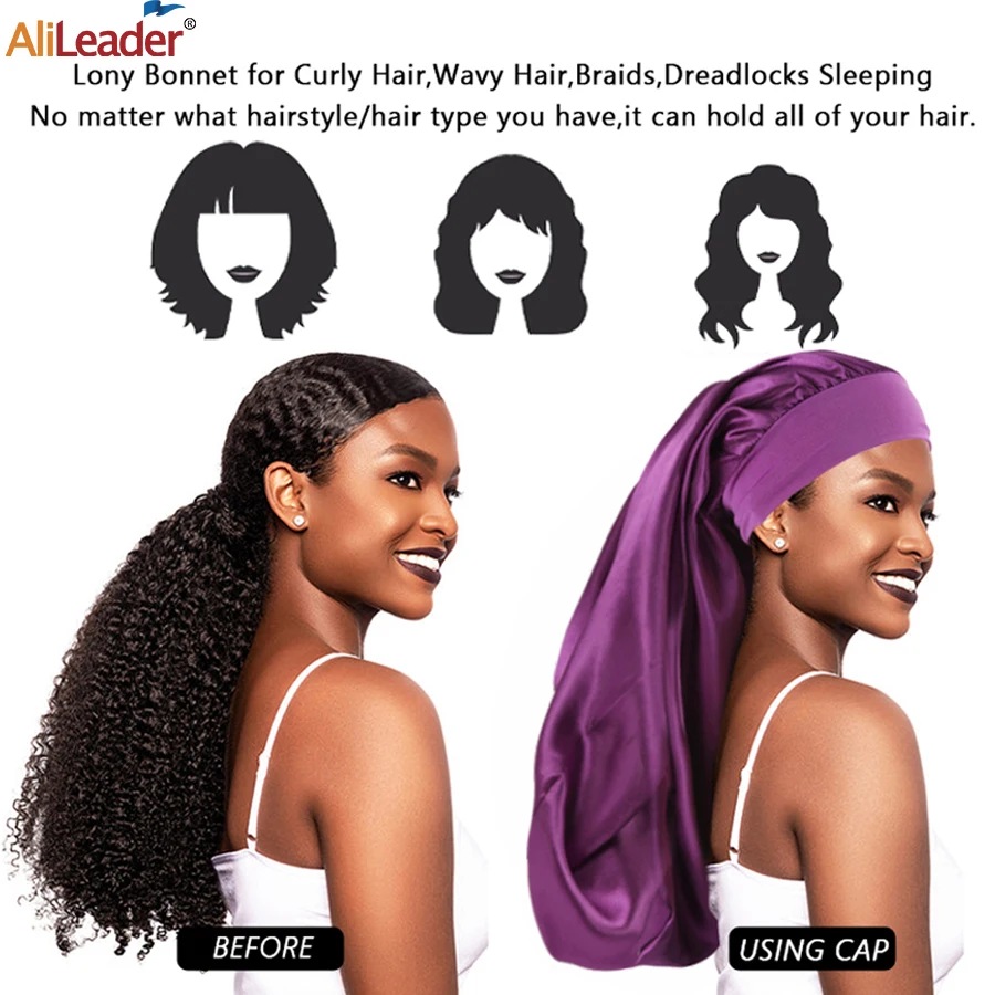 Soft Satin Sleep Cap Long Hair Braid Bonnet Comfortable Extra Long Bonnet Solid Color For Women Long Hair Dreadlock Braids 3