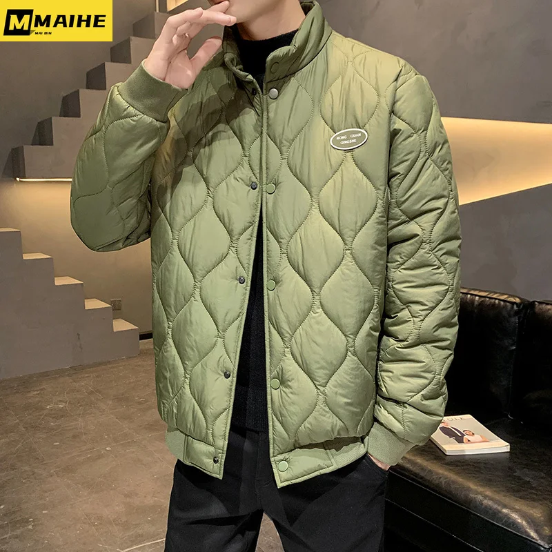 Harajuku Streetwear Baseball Collar Jacket Men's Winter Loose Rhombic Quilted Padded Coat Men's and Women's Fashion Warm Parkas