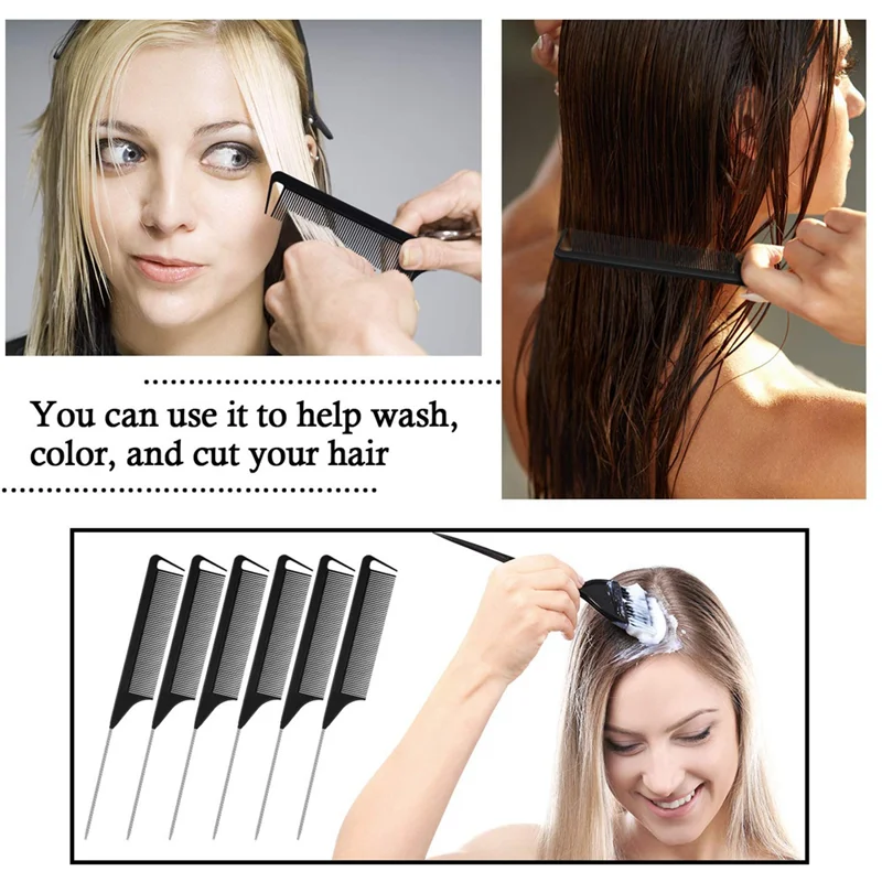 30 Pieces Parting Comb For Hair Rat Tail Comb Steel Pin Rat Tail Carbon Fiber Heat Resistant Teasing Combs