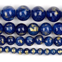 White Red Gold Plated Jade Round Natural Stone Beads for Jewelry Making and DIY Accessories (Dark Blue)