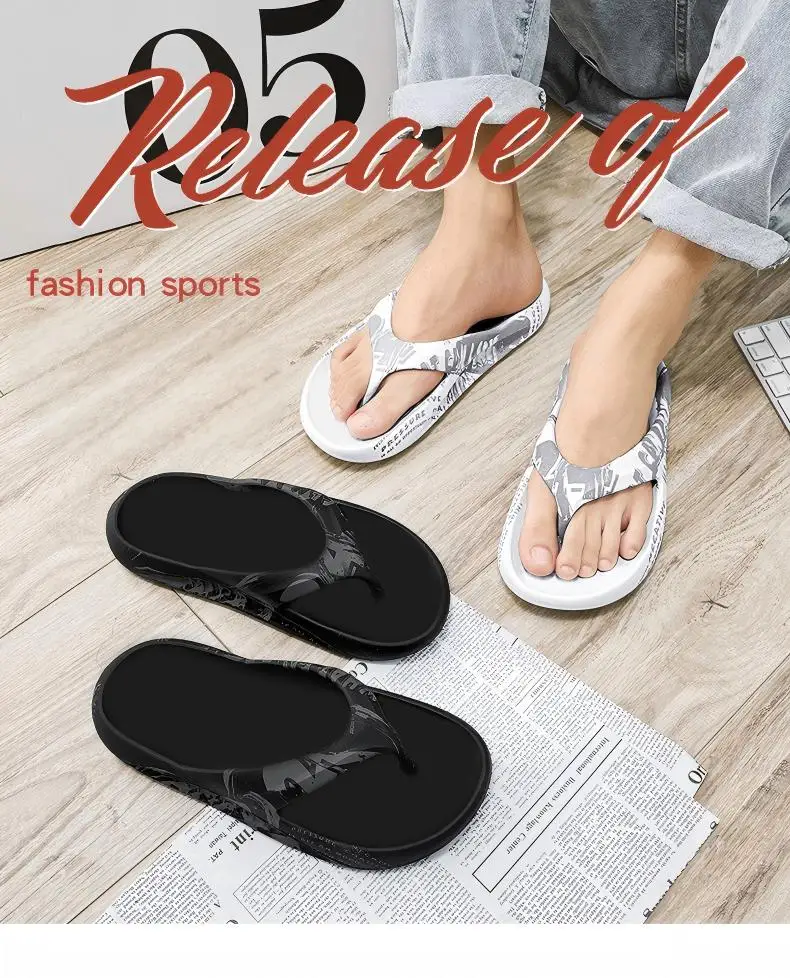 Printed male and female couples large size EVA high elastic flip-flops thick-soled lightweight slippers for outdoor beach shoes