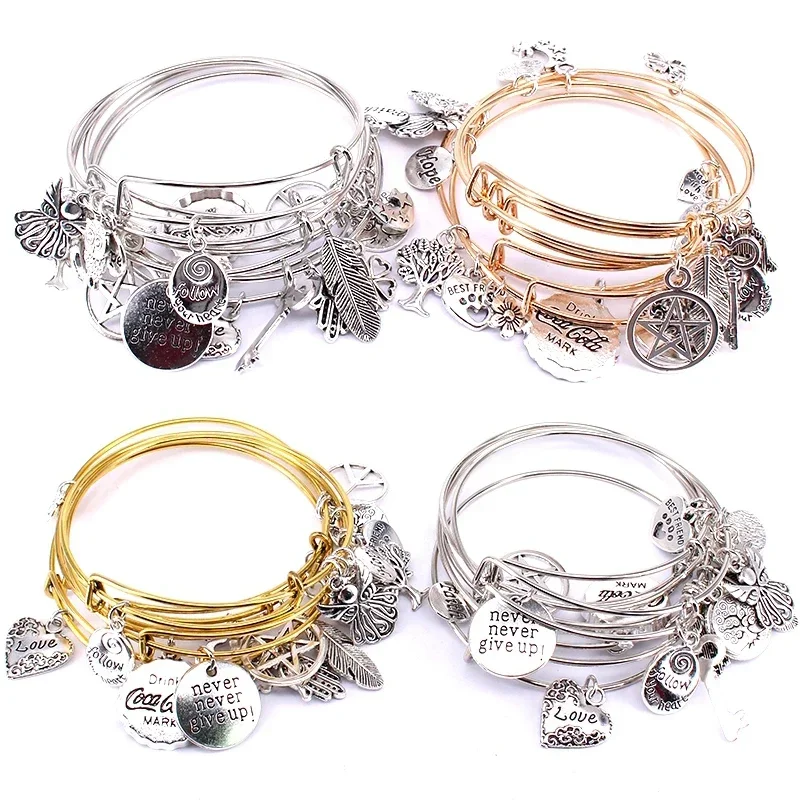 5pcs Bracelet Set Silver Color & Gold Color Bracelets Women Girls Jewllery Mixed Styles Adjustable Charm Bracelets C035