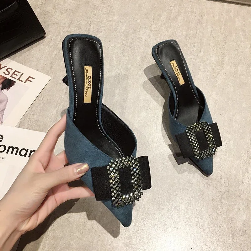 

Female Shoes Cover Toe Butterfly-Knot Mules For Women 2024 Slippers Casual Square heel Loafers Slides Med New Luxury Pointed