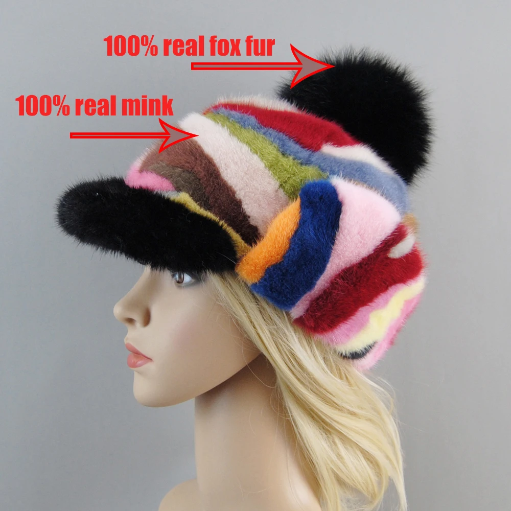 Beanies For Women Luxury Real Mink Fur Hat Fashion 2024 New Winter Keep Warm 100% Genuine Fur Russian Female Hat