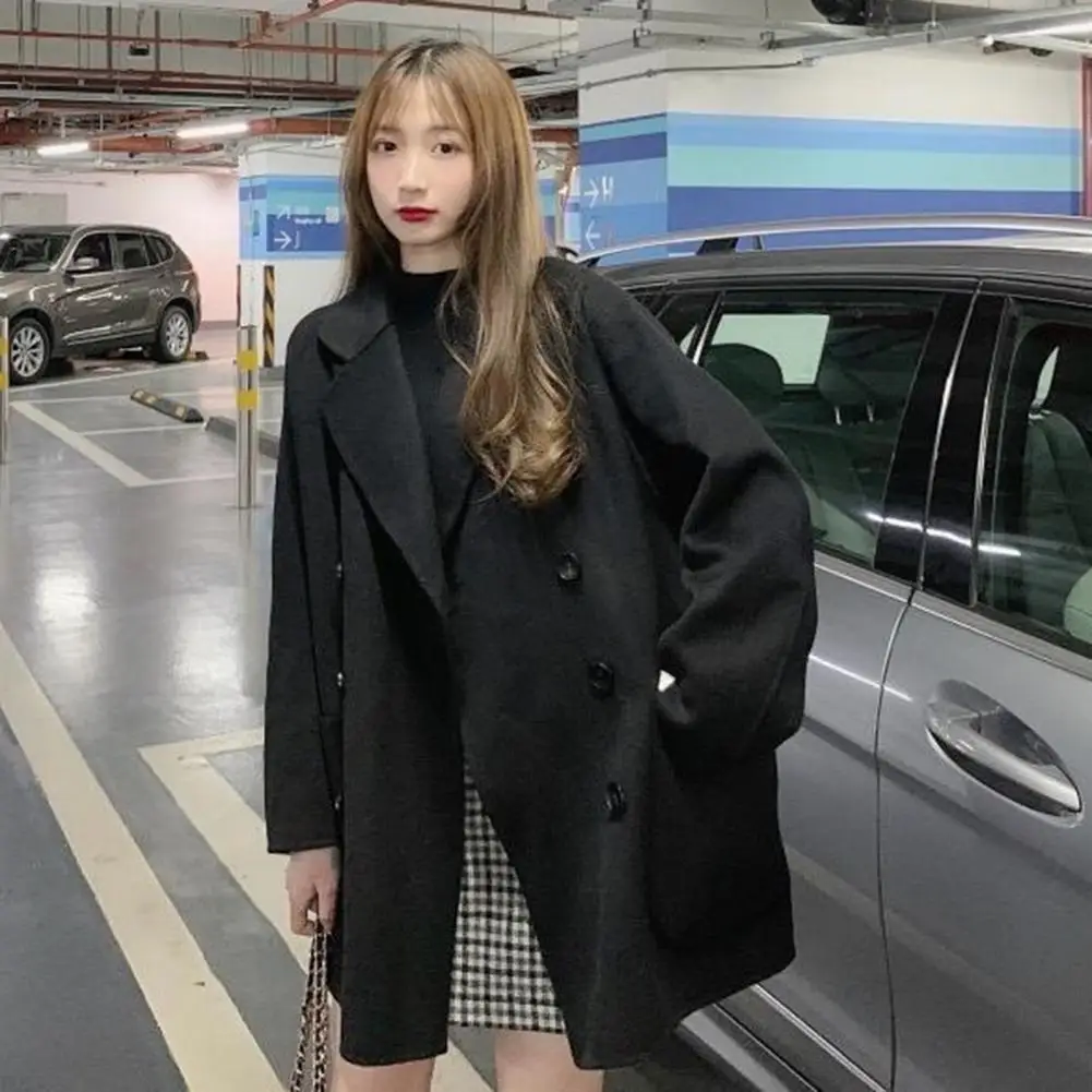 

Double Breasted Women Woolen Coat Stylish All-match Autumn Winter Woolen Cardigan Coat Fashion Jackets Warm Woolen Outerwear