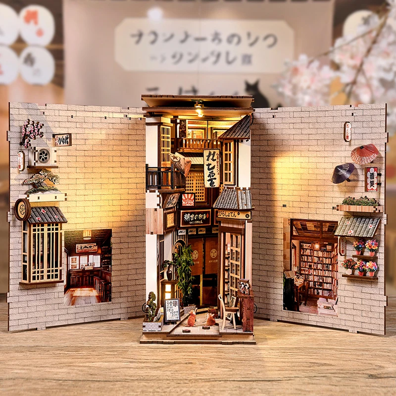 DIY 미니어처 인형 집 3D 나무 책꽂이 키트 손으로 조립하는 3D 퍼즐 북엔드 가구와 조명 장식이 있는 집 선물용