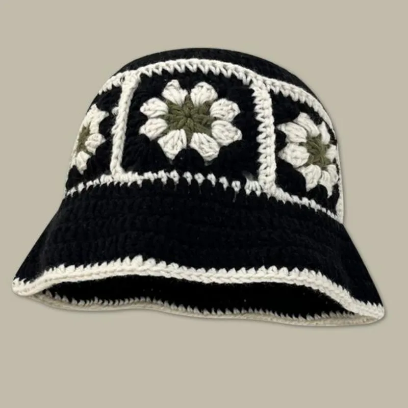 Flower Crocheted Bucket Hat Handmade  Retro Smaller face For MenWomen Sun Hat Travel Hollow  Fisherman Hats 6