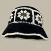 Flower Crocheted Bucket Hat Handmade  Retro Smaller face For MenWomen Sun Hat Travel Hollow  Fisherman Hats 6