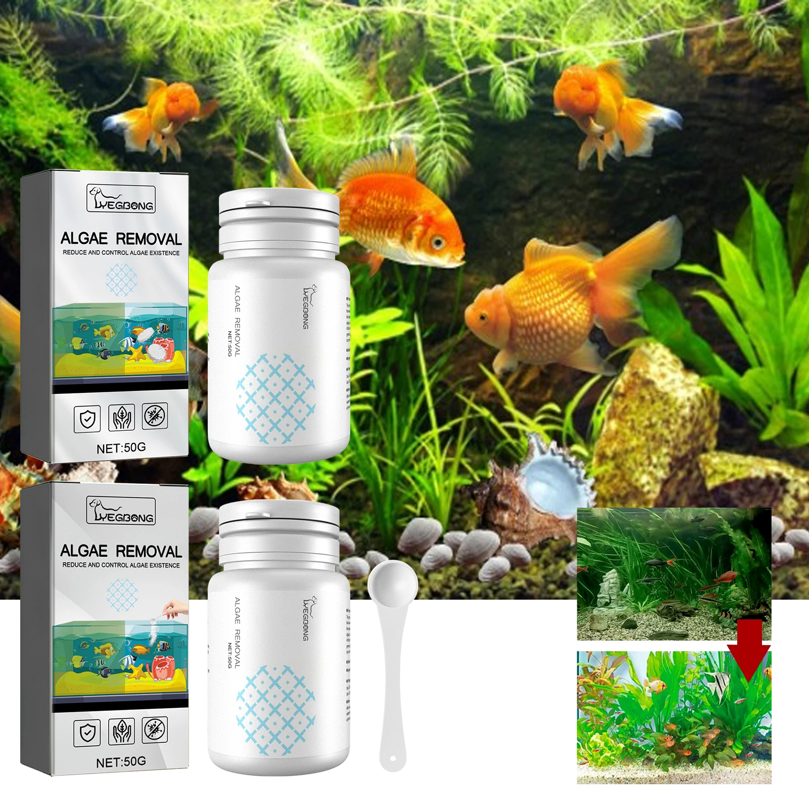 Aquarium Algae Cleaner Tablets for Fish Tanks, Ponds, Remove Moss, Green Water, Prevent Algae Growth, Copper Oxide Formula, Acti