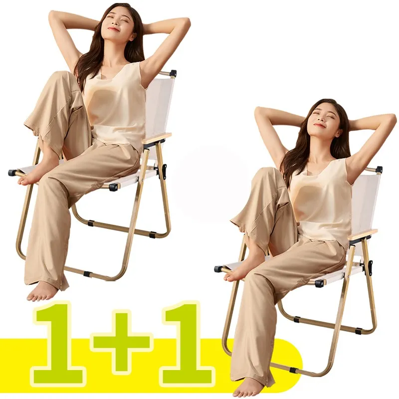 Chaise de camping portable 2PCS kaki aluminium grain de bois pliante équipement pêche Kermit