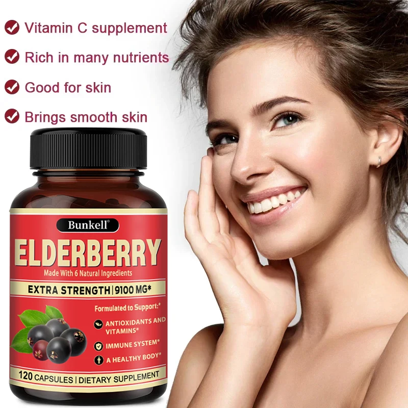 

Elderberry Extract Capsules, Daily Immune Supplement, High in Antioxidants, Non-GMO, Gluten-Free, Vegan