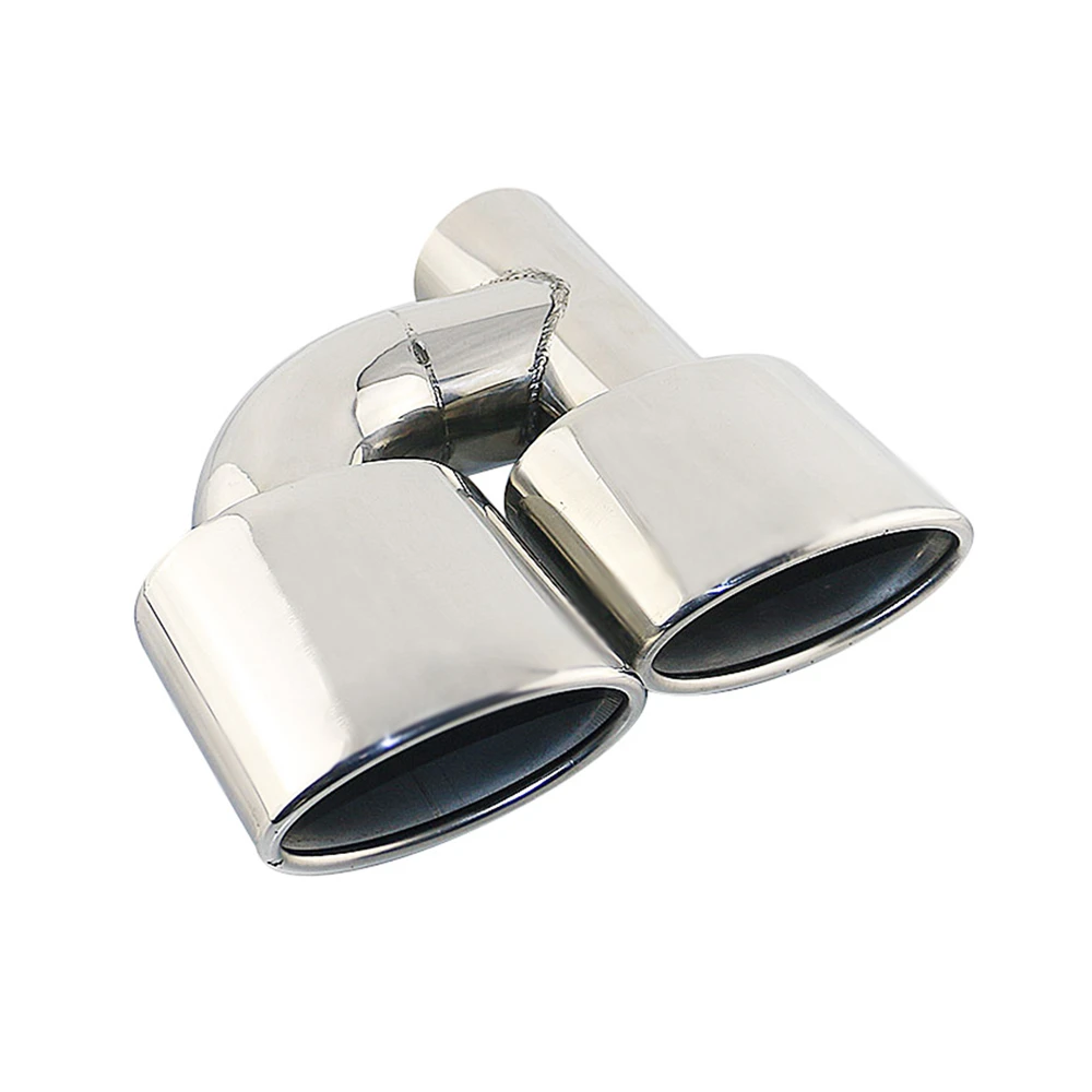1Pair Stainless steel universal car Interface 63mm Dual Outlet Exhaust Tip Slant Rolled Edge Auto Muffler Tail Pipe accessories