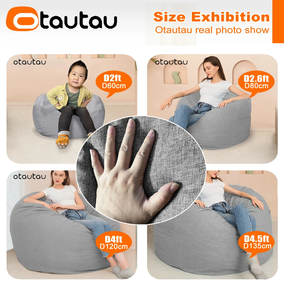 Otautau 2/3/4/5ftビッグコットンリネンソファプーフカバー豆袋