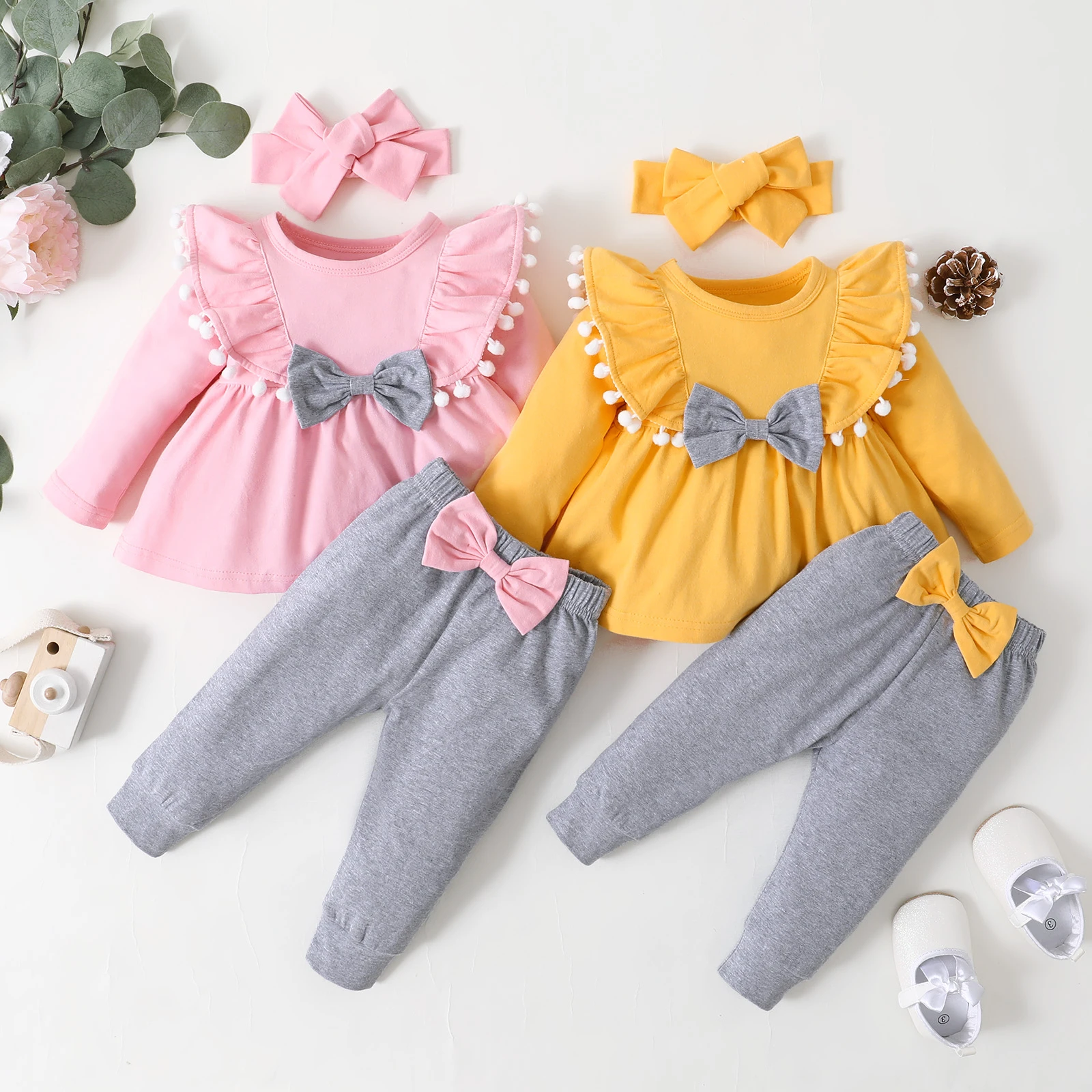 Frotar antecedentes auricular Conjunto de ropa para niña recién nacida, trajes para niña pequeña, Top con  lazo grande + Pantalones, ropa para niños y niñas de 3 meses|set de ropa| -  AliExpress