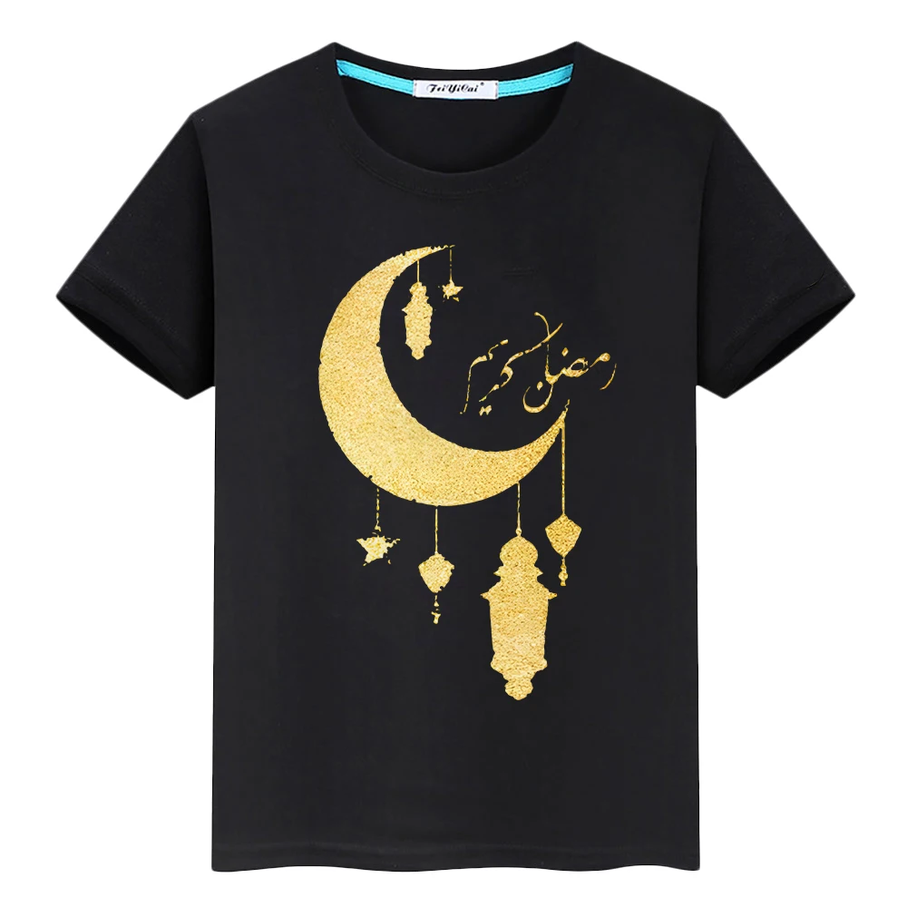 

Kids With Moon Clothe Ramadan Eid 100%Cotton T-Shirt Boy Anime Tops Ramadan Mubarak Muslim Short y2k clothes Festive Outfit gift