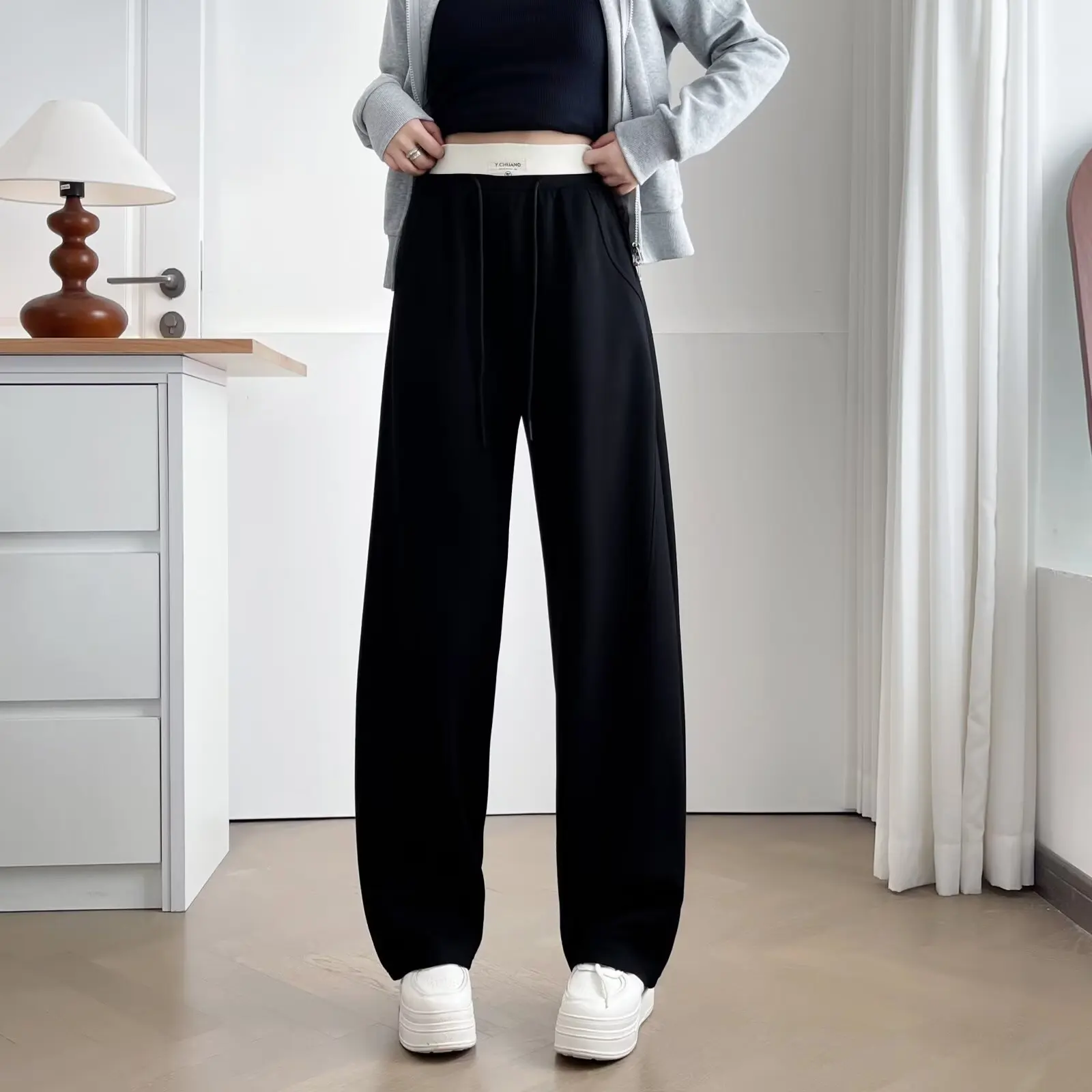 XXXXL Fashion Plus Size Women's Straight Leg Pants Autumn And Winter New Style Fleece Thickened Casual Sweatpants Warm Trousers