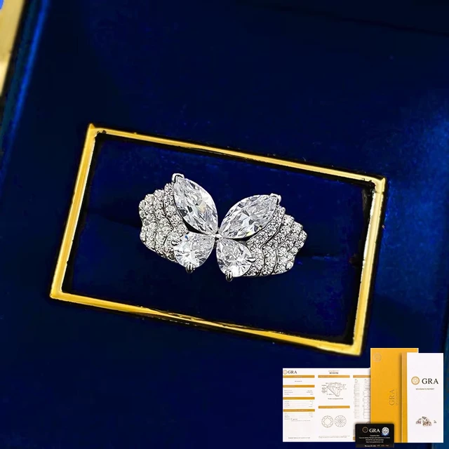 Sommerfugl Moissanite Ring 925 Sølv Gullbelagt