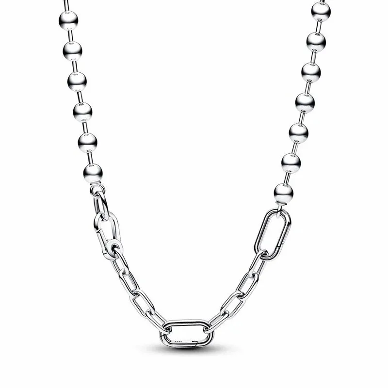 New Women's High Quality 925 Sterling Silver Light Luxury Pearl Logo ME Metal Bead Ring Chain Necklace DIY Fashion Charm Jewelry