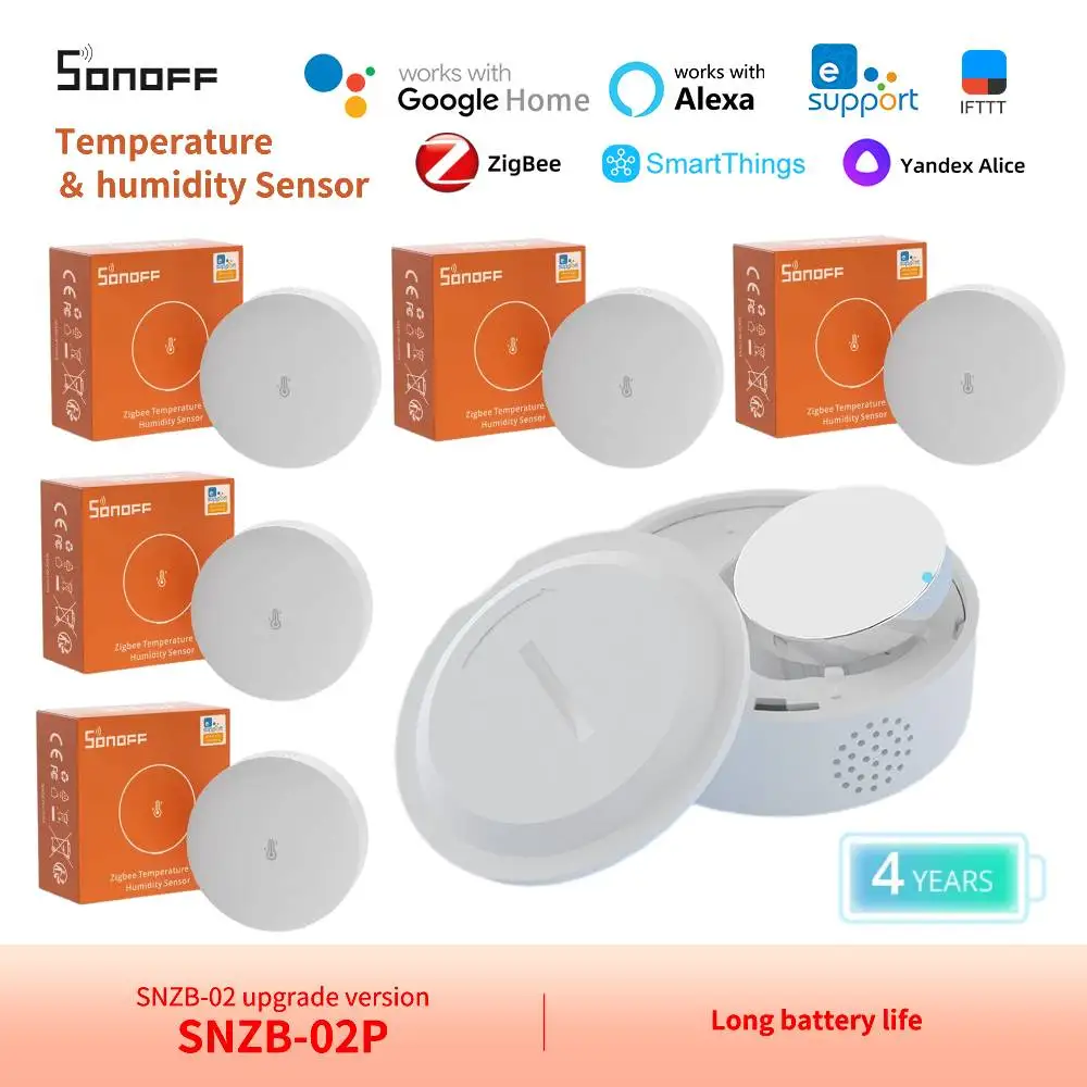 1/10 Sonoff Zigbee Sensore Di Umidità Della Temperatura Snzb-02P Supporto Host Zb Bridge Pro Zbdongle Echo Smartthings Qualsiasi Hub Zigbee 3.0