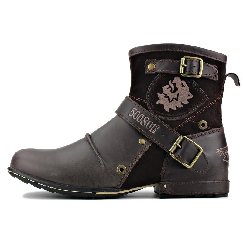 Fashion Men's Shoes Boots Warm Leather Vintage Motorcycle Male Boots Riding Retro Metal Style Zippers Men's Shoes motorcycle shoes motorcycle boots