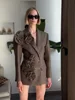 TWOTWINSTYLE Solid Spliced Appliques Slim Blazers For Women Notched Collar Long Sleeve Patchwork Button Chic Elegant Coat Female 2