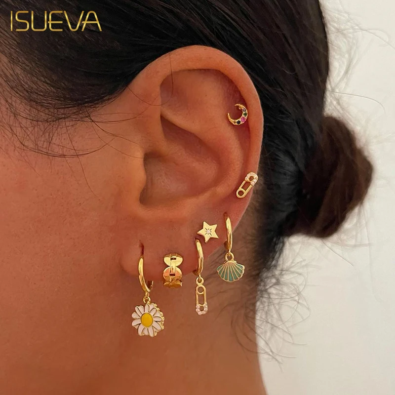 Isueva banhado a ouro brincos de argola set para mulheres retro boho piercing algemas de orelha stud drop dangle brincos 2023 acessórios de jóias